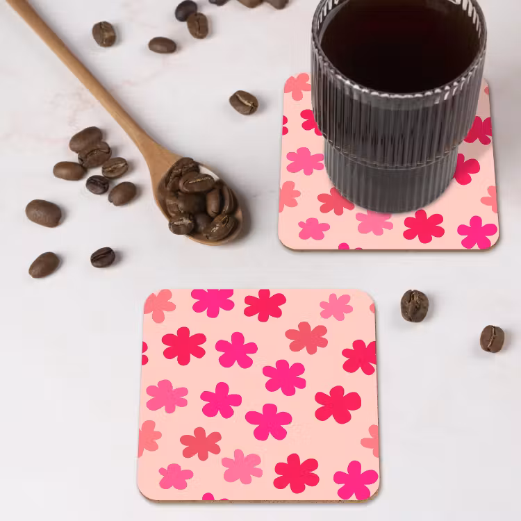 Bloemen - Patroon - Roze onderzetter kurk middel -sfeer2