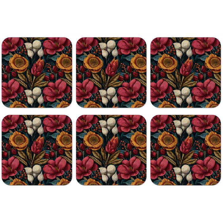 Bloemen - Patroon - Rood - Goud onderzetter kurk middel 366 -zkaufland3dotto