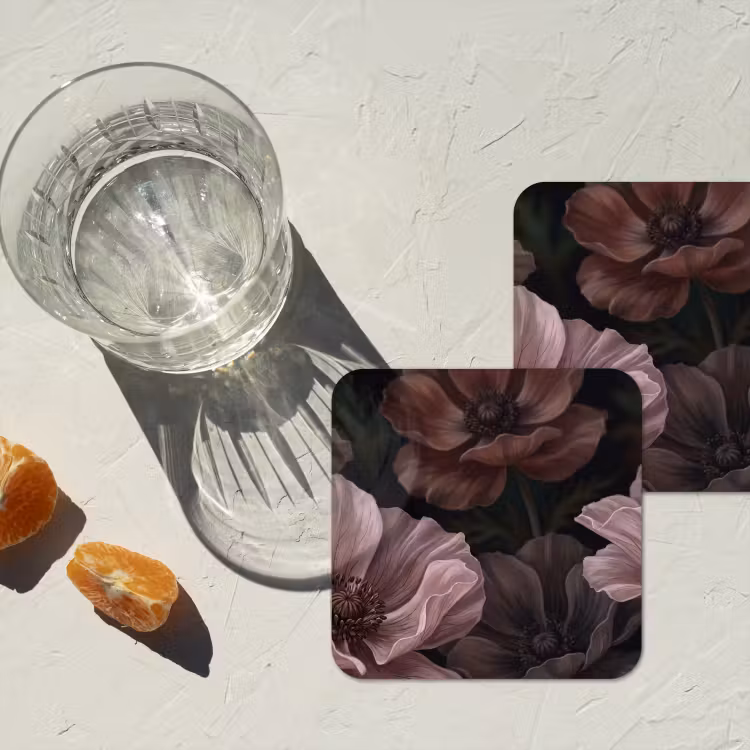 Bloemen - Natuur - Roze - Donker - Modern onderzetter kurk middel -sfeer4