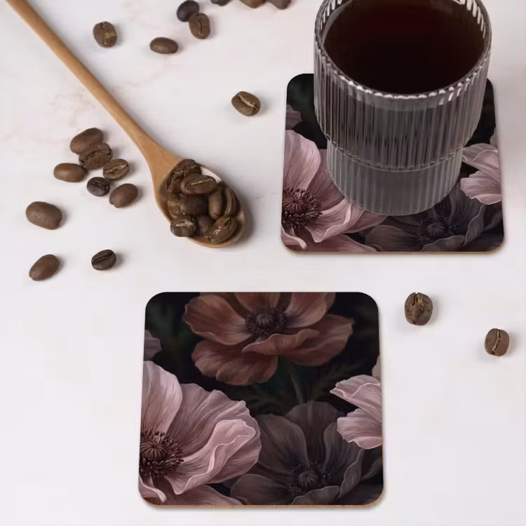Bloemen - Natuur - Roze - Donker - Modern onderzetter kurk middel -sfeer2
