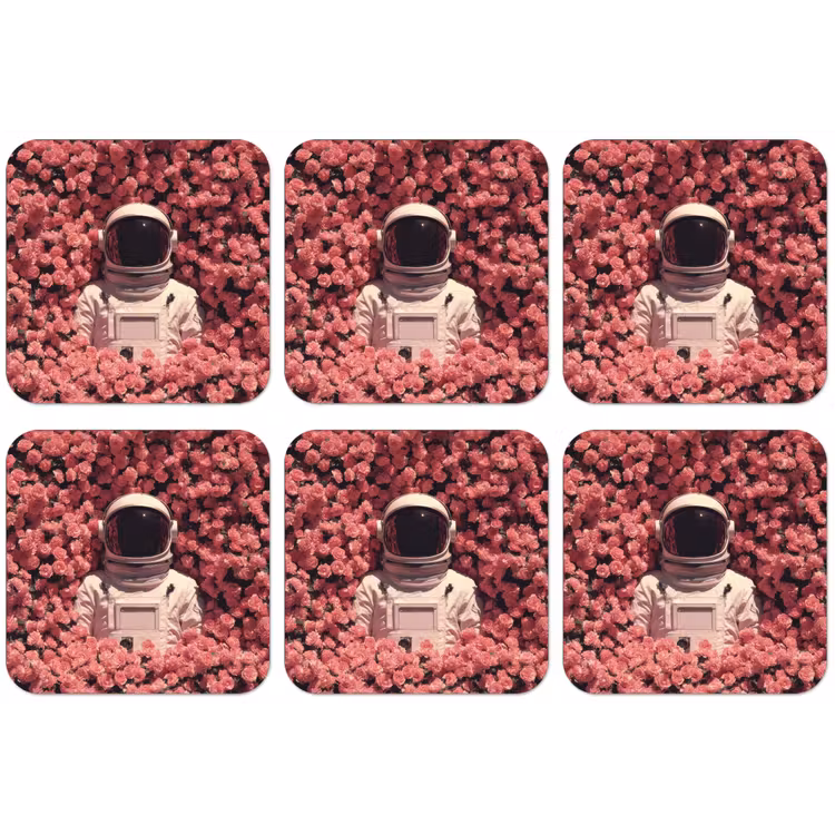 Bloemen - Roze - Astronaut onderzetter kurk middel -zkaufland3dotto
