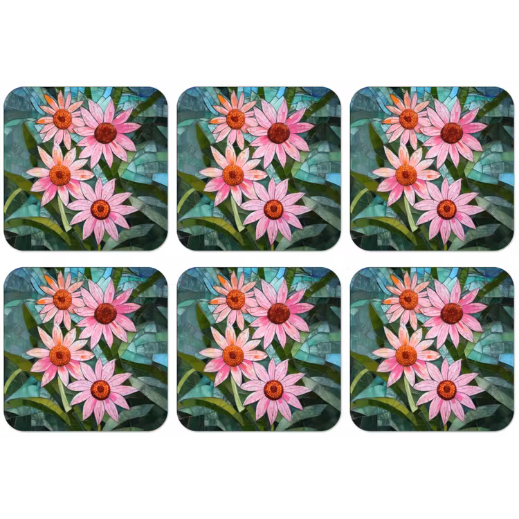 Bloemen - Roze - Glasmozaïek onderzetter kurk middel -zkaufland3dotto