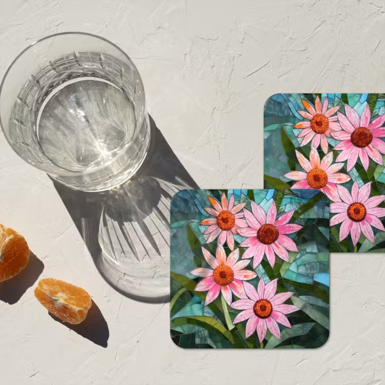 Bloemen - Roze - Glasmozaïek onderzetter kurk middel -sfeer4