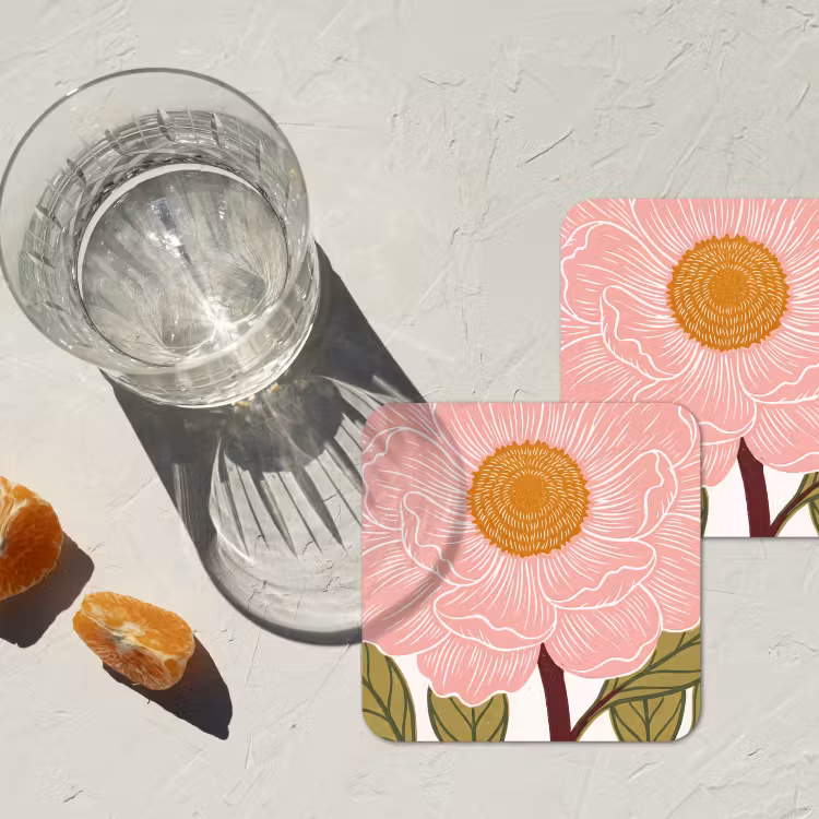 Untersetzer - Blumen – Rosa – Illustration - Bloemen - Roze - Illustratie onderzetter kurk middel