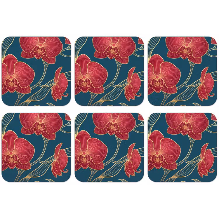 Untersetzer - Blumen – Rot – Gold - Bloemen - Rood - Goud onderzetter kurk middel