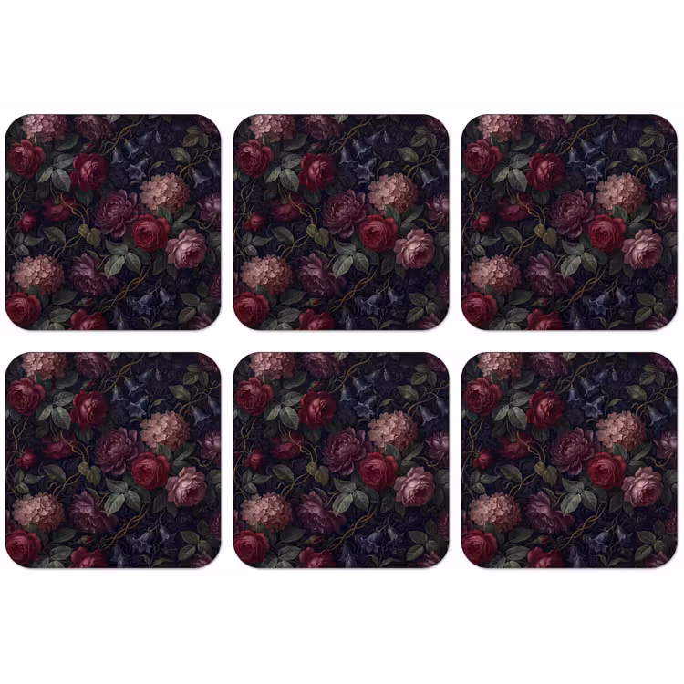 Bloemen - Rood - Klassiek - Donker - Patroon onderzetter kurk middel -zkaufland3dotto