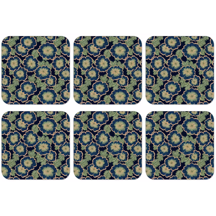 Bloemen - Borduurwerk - Patroon - Blauw - Groen onderzetter kurk middel 366 -zkaufland3dotto