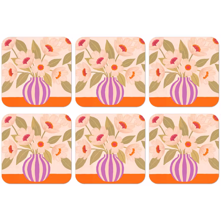 Bloemen - Vaas - Abstract - Paars - Oranje onderzetter kurk middel -zkaufland3dotto