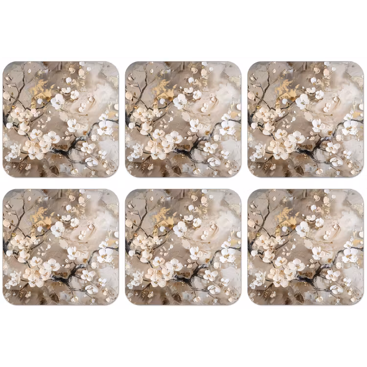 Bloemen - Wit - Goud - Beige - Luxe onderzetter kurk middel -zkaufland3dotto