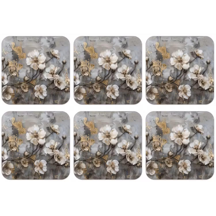 Bloemen - Wit - Grijs - Goud - Luxe onderzetter kurk middel -zkaufland3dotto