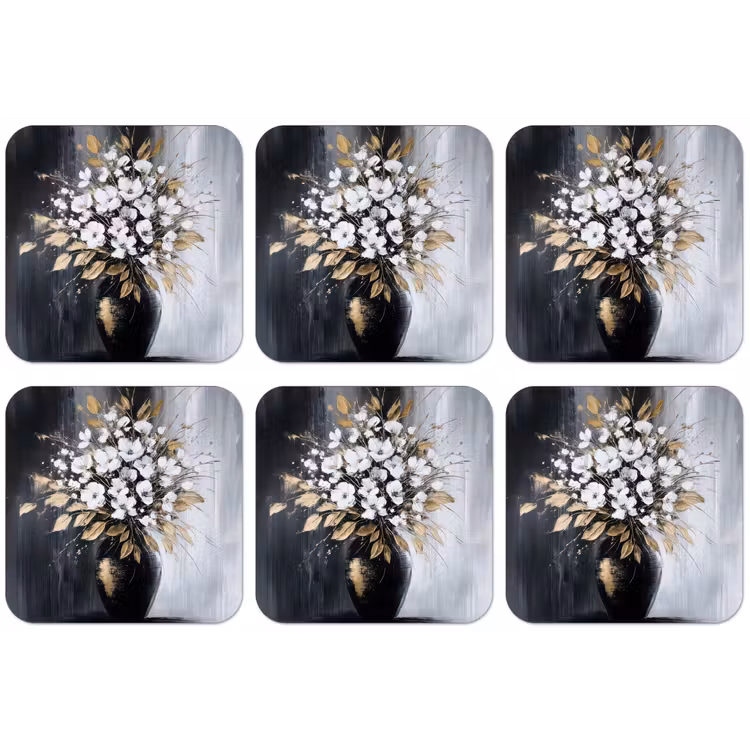 Bloemen - Wit - Vaas - Abstract onderzetter kurk middel -zkaufland3dotto