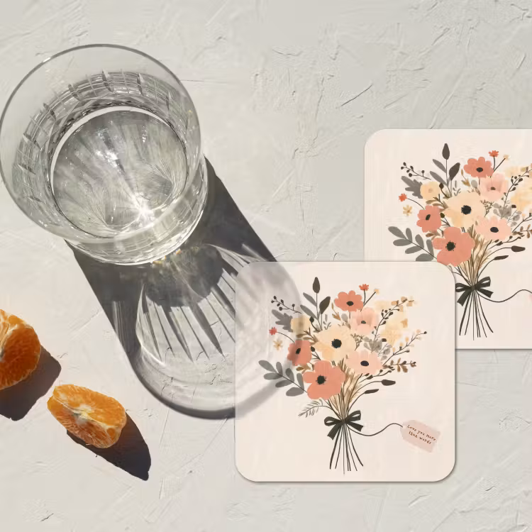 Bloemen - Quote - Beige - Lint onderzetter kurk middel -sfeer4