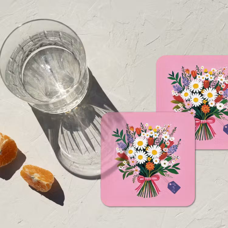 Bloemen - Quote - Kaartje - Kleurrijk onderzetter kurk middel -sfeer4