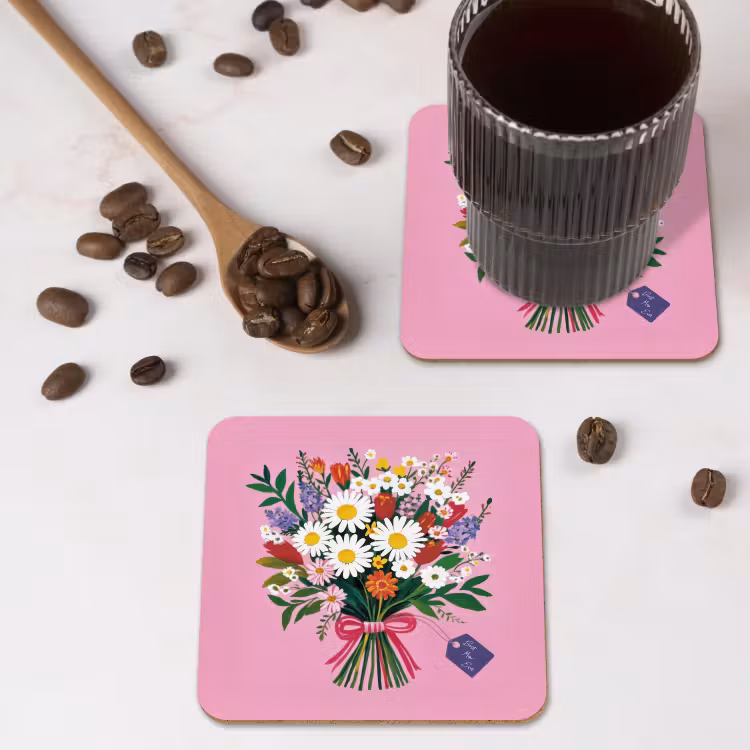 Bloemen - Quote - Kaartje - Kleurrijk onderzetter kurk middel -sfeer2