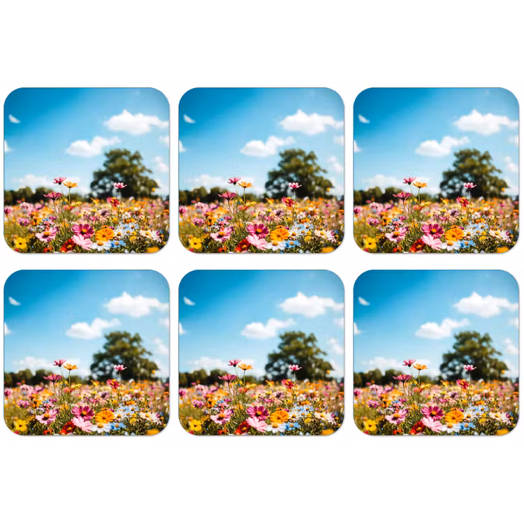 Bloemenweide - Blauw - Lucht - Kleuren onderzetter kurk middel -zkaufland3dotto