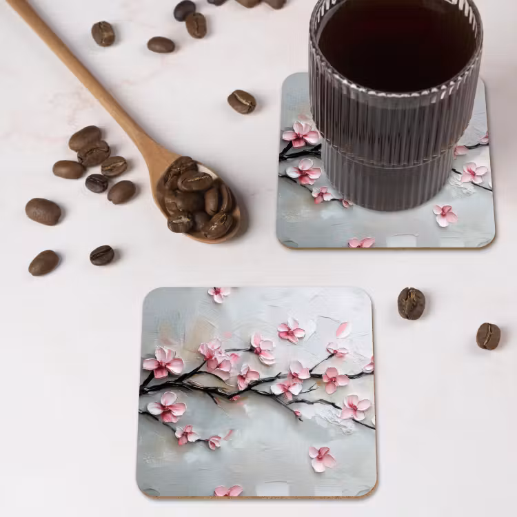 Bloesem - Kunstzinnig - Roze - Sakura onderzetter kurk middel -sfeer2