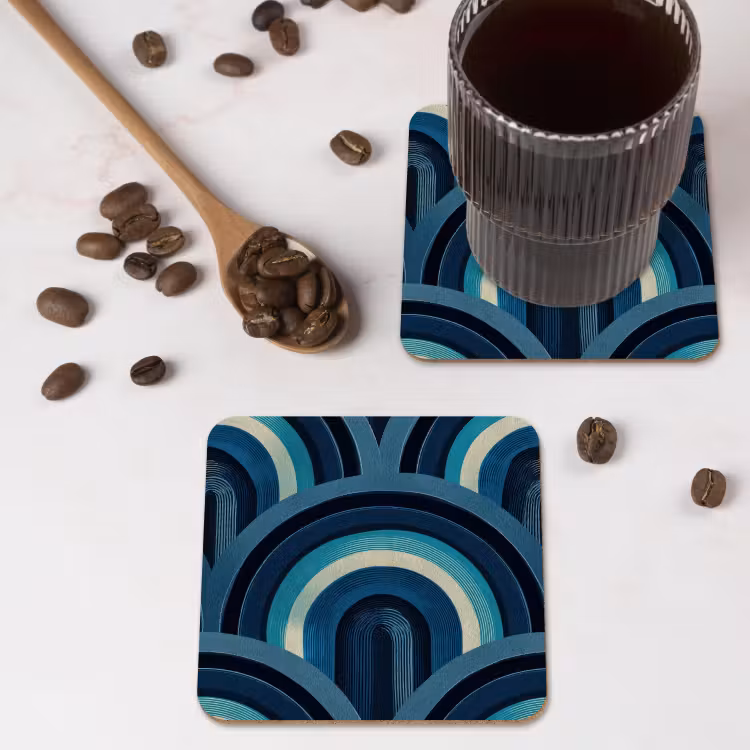 Bogen - Geometrisch - Patroon - Blauw - Retro onderzetter kurk middel 366 -sfeer2