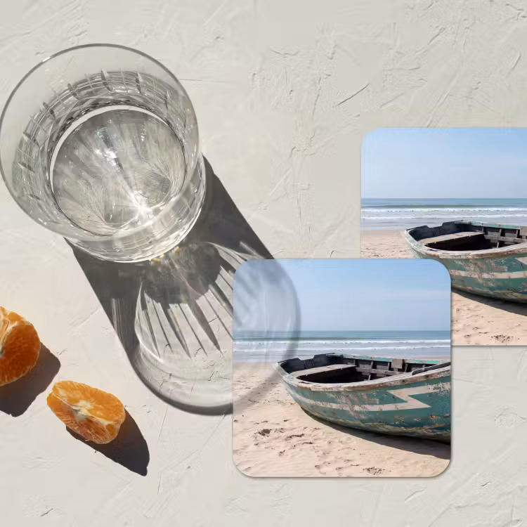 Boot - Zandstrand - Zee onderzetter kurk middel -sfeer4