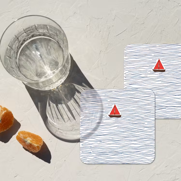 Boot - Water - Rood - Illustratie - Minimalistisch onderzetter kurk middel -sfeer4