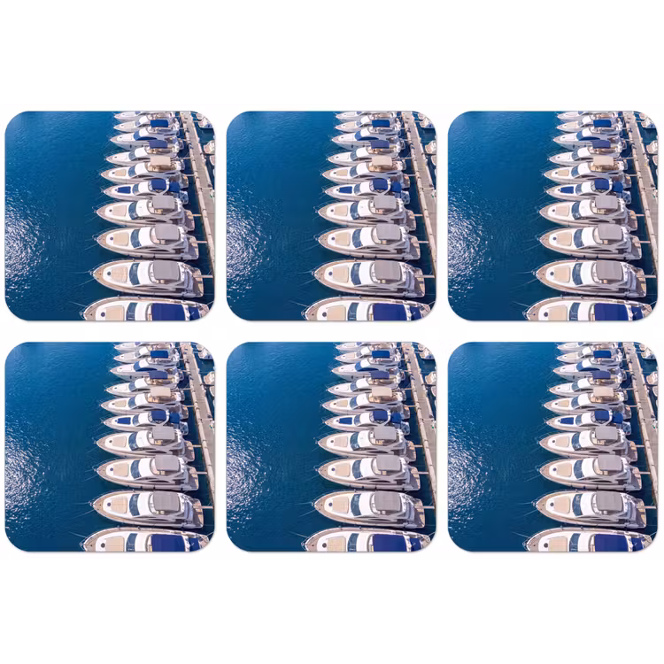 Boot - Jachthaven - Water - Zomer - Blauw onderzetter kurk middel -zkaufland3dotto