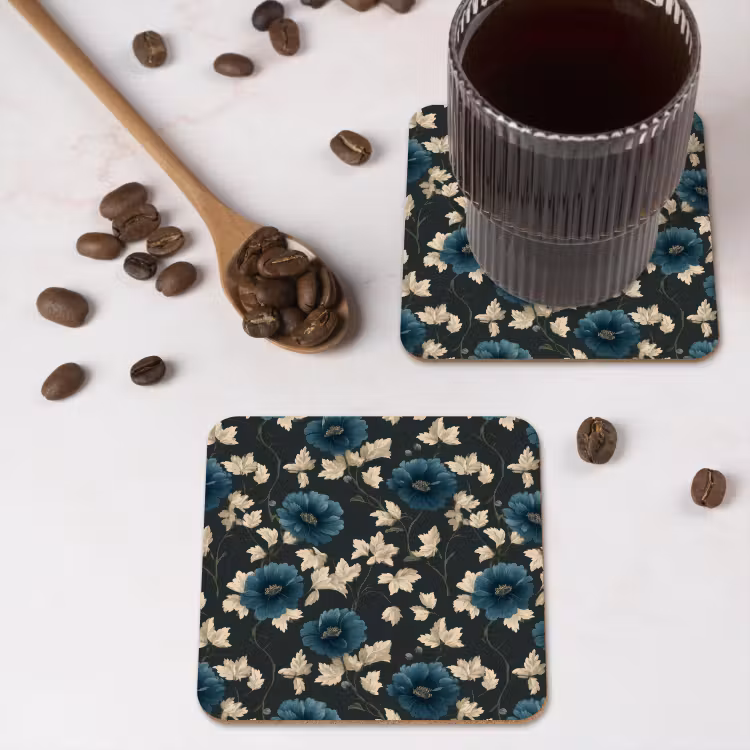 Botanisch - Bloemen - Blauw onderzetter kurk middel 366 -sfeer2