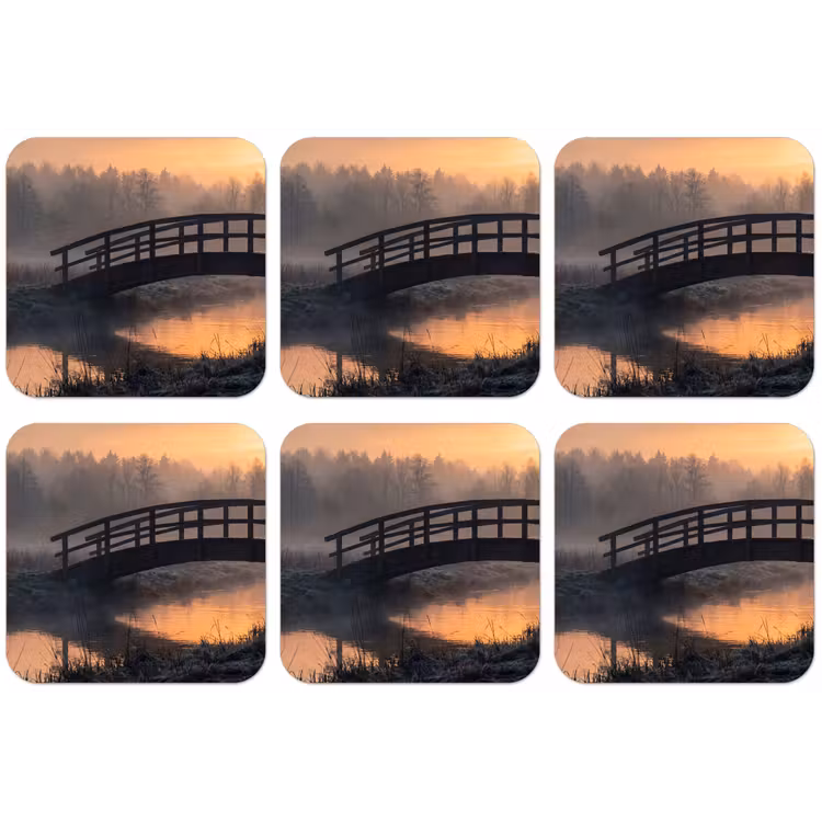Brug - Mist - Bomen - Water onderzetter kurk middel -zkaufland3dotto