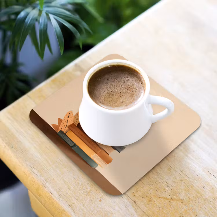 Boeken - Toren - Koffie - Beige onderzetter kurk middel -sfeer5