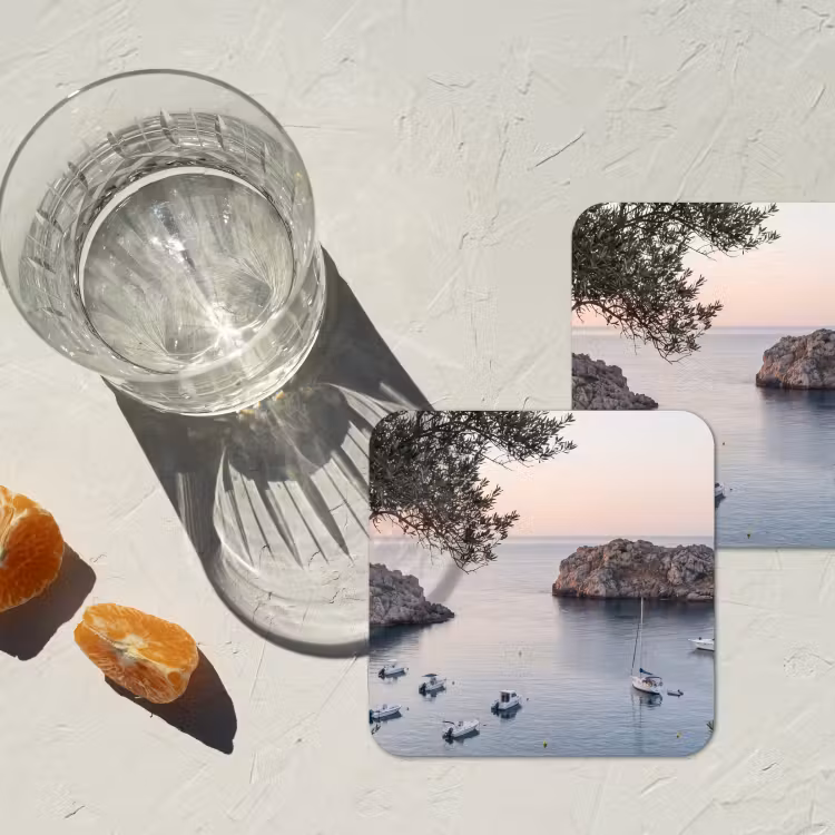 Untersetzer - Bucht – Boote – Sonnenuntergang - Baai - boten - zonsondergang onderzetter kurk middel