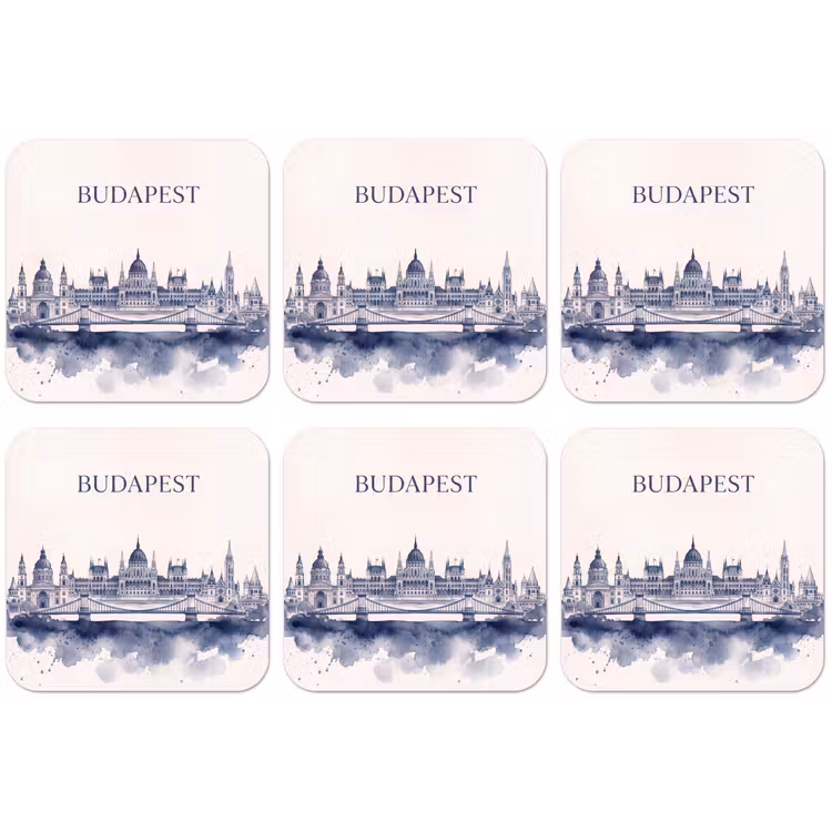 Boedapest - Skyline - Architectuur - Aquarel - Blauw onderzetter kurk middel -zkaufland3dotto