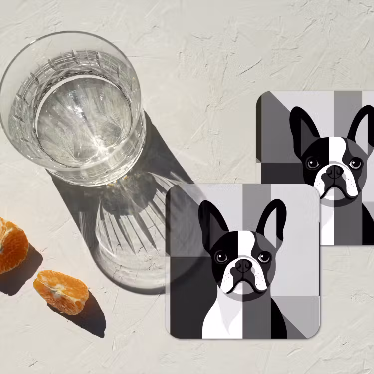 Buldog - Zwart - Abstract - Vlakken onderzetter kurk middel -sfeer4