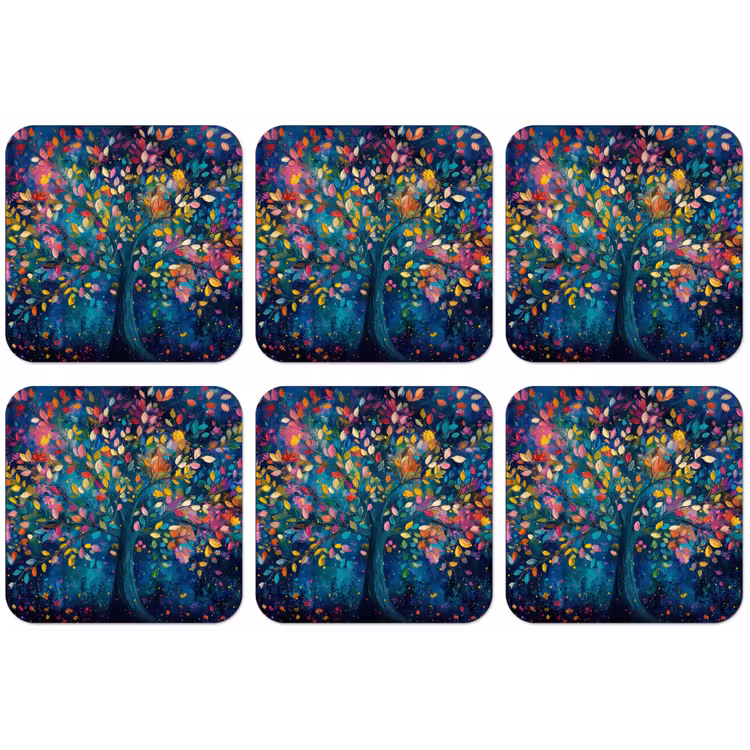 Kleurrijk - Boom - Magisch - Abstract onderzetter kurk middel -zkaufland3dotto