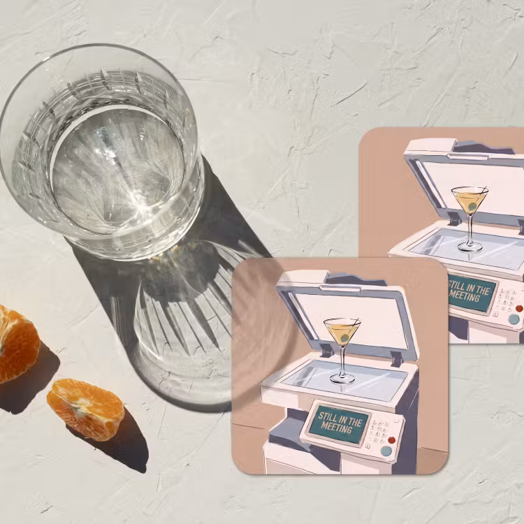 Kantoor - Drank - Humor - Illustratie onderzetter kurk middel -sfeer4