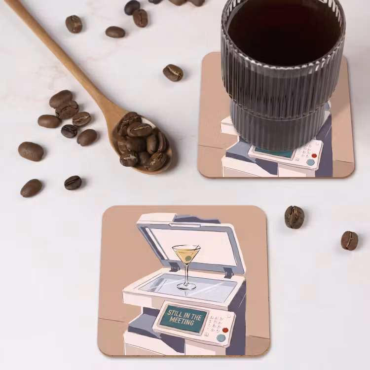 Kantoor - Drank - Humor - Illustratie onderzetter kurk middel -sfeer2