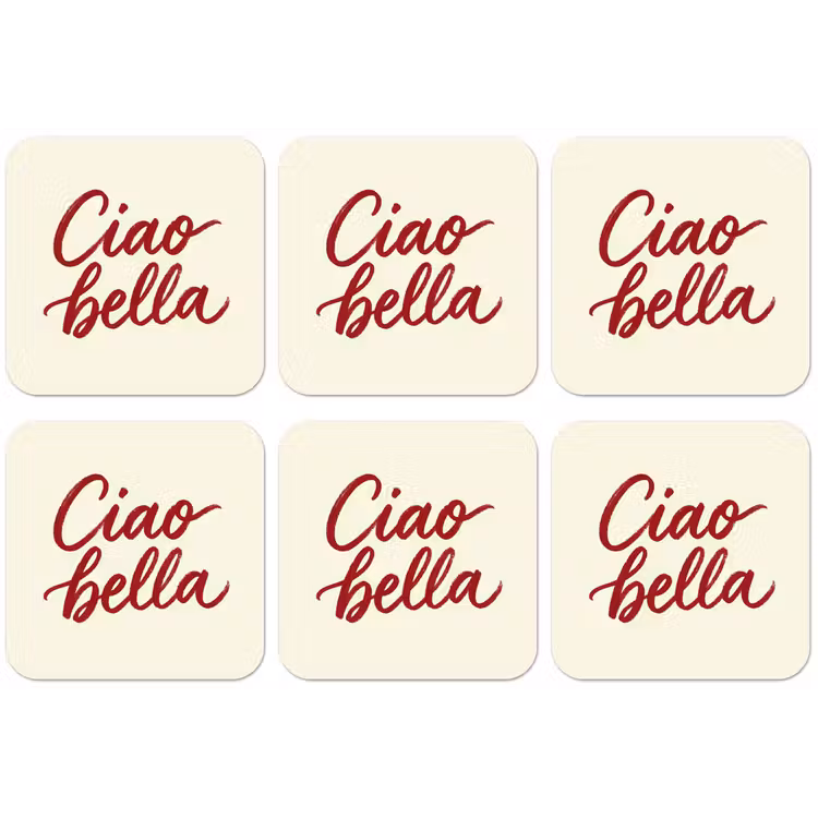 Ciao bella - Rood - Wit - Minimalistisch onderzetter kurk middel -zkaufland3dotto