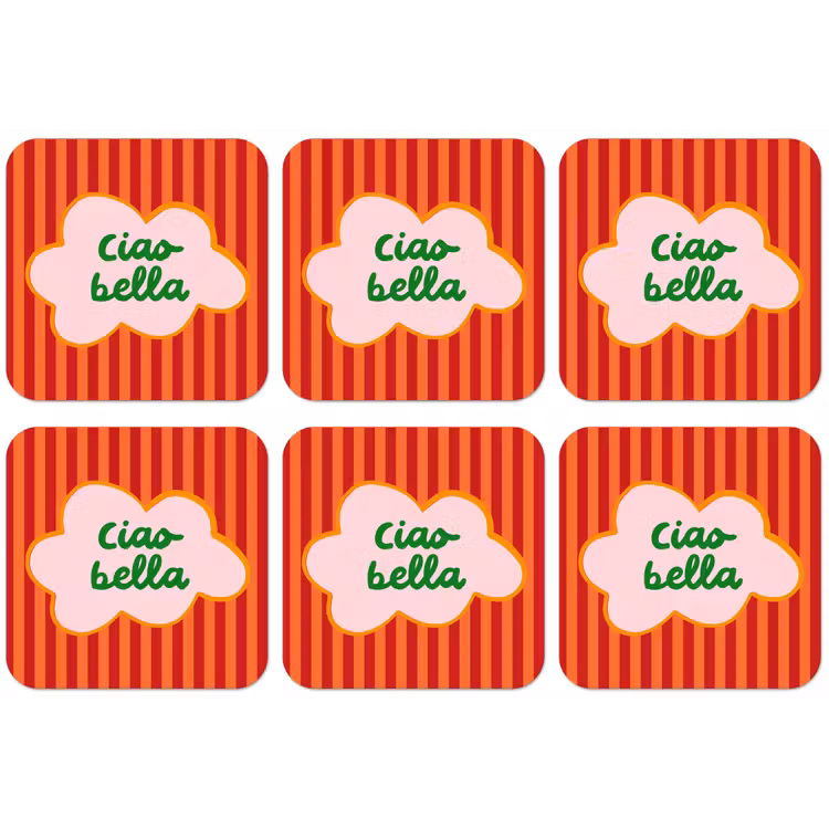 Ciao bella - Tekstwolk - Strepen - Oranje onderzetter kurk middel -zkaufland3dotto