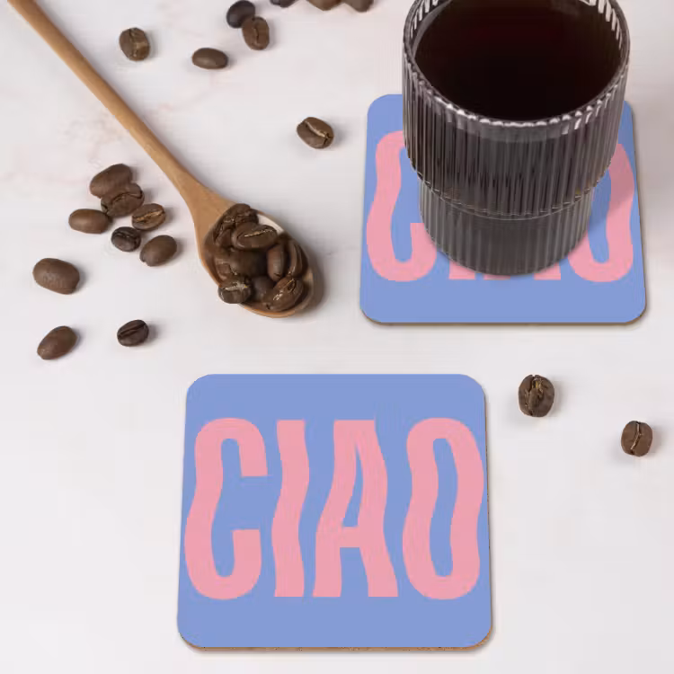 Ciao - Roze - Blauw - Golvend onderzetter kurk middel -sfeer2