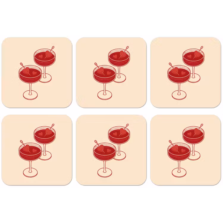 Cocktail - Hartjes - Liefde - Illustratie - Rood onderzetter kurk middel -zkaufland3dotto