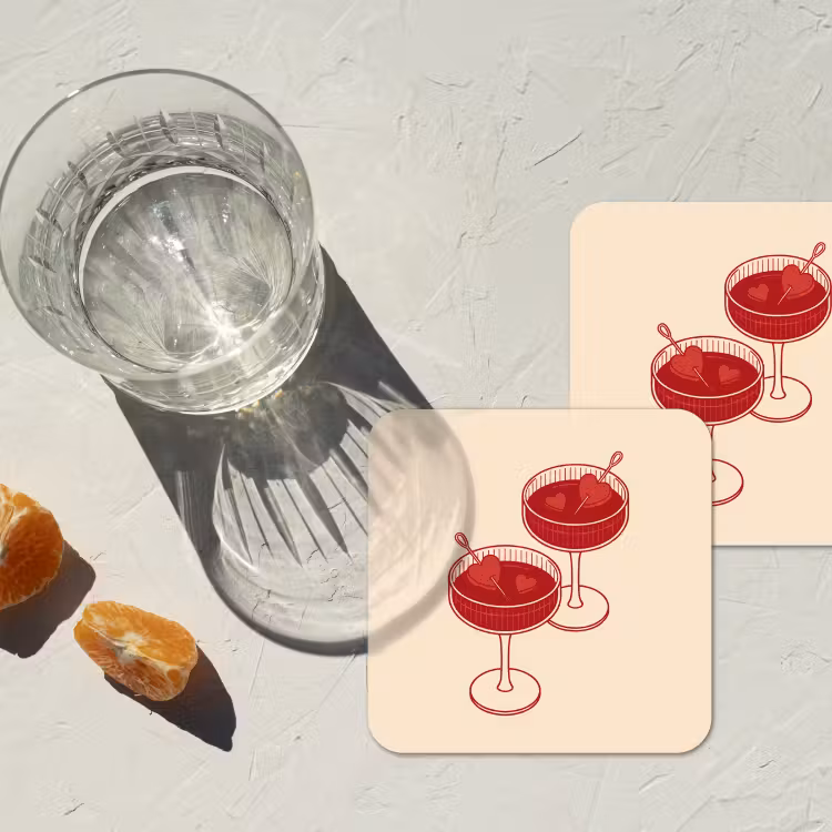 Cocktail - Hartjes - Liefde - Illustratie - Rood onderzetter kurk middel -sfeer4