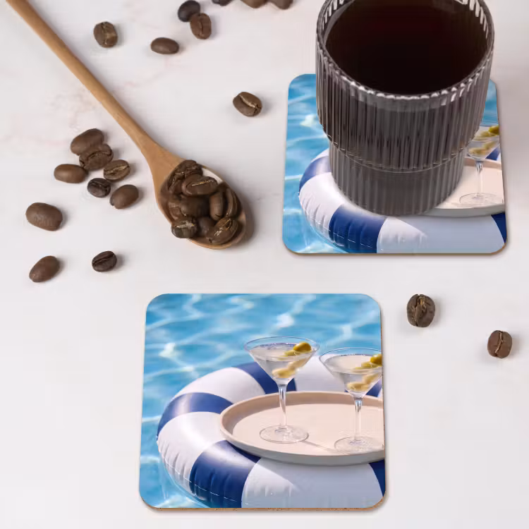 Cocktail - Zwembad - Zomer - Blauw onderzetter kurk middel -sfeer2