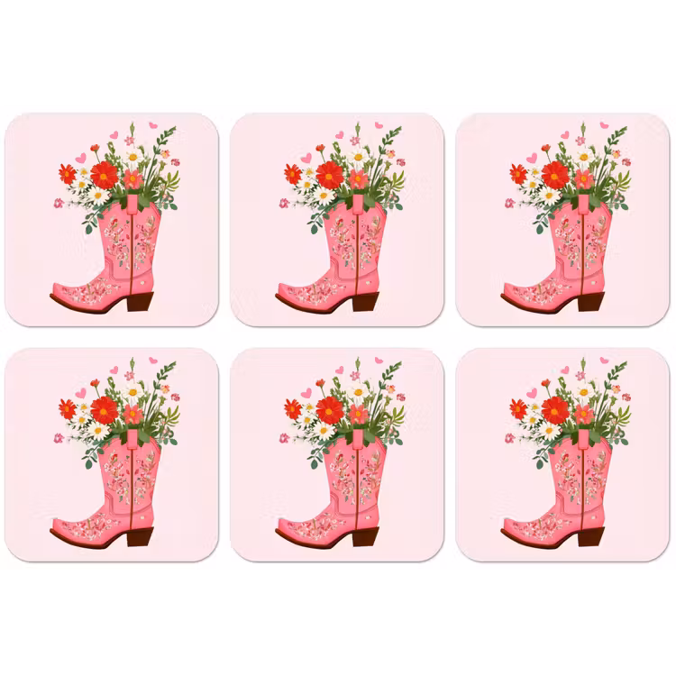 Cowboylaarzen - Roze - Boeket - Bloemen onderzetter kurk middel -zkaufland3dotto