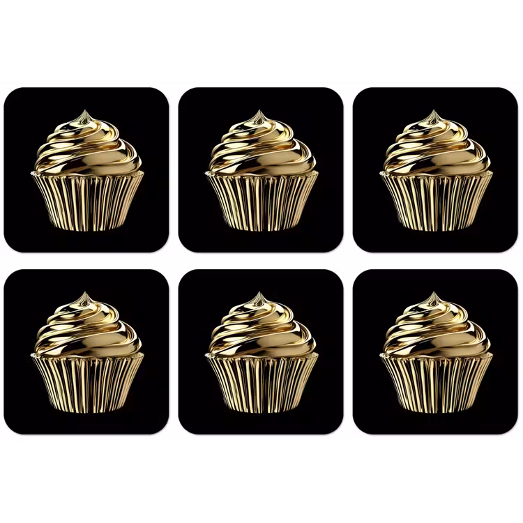 Cupcake - Eten - Goud - Zwart onderzetter kurk middel -zkaufland3dotto