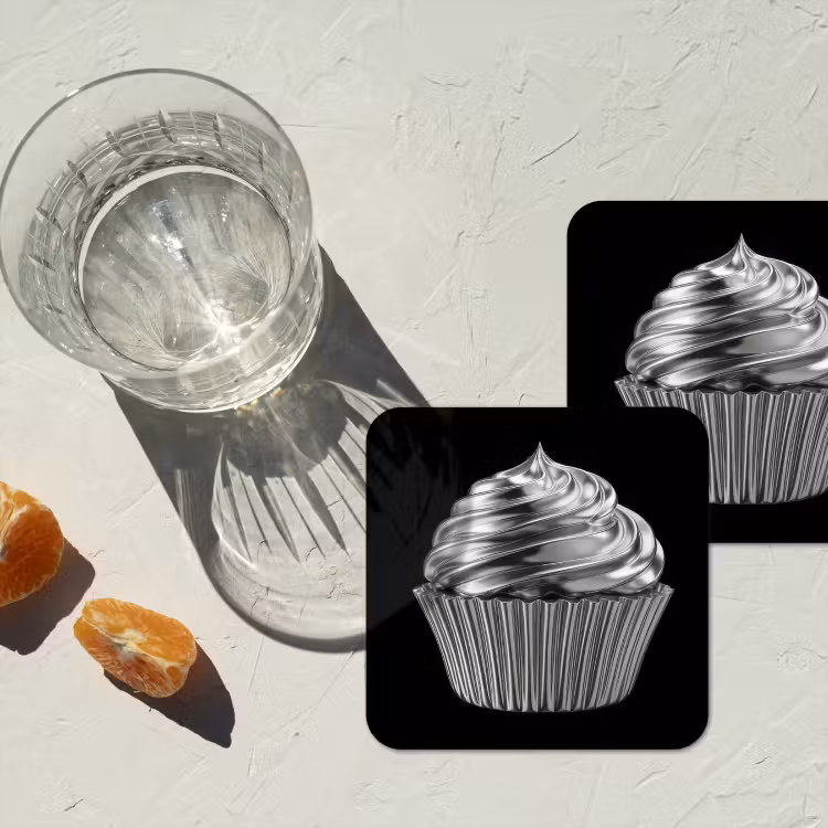 Cupcake - Luxueus - Zilver onderzetter kurk middel -sfeer4