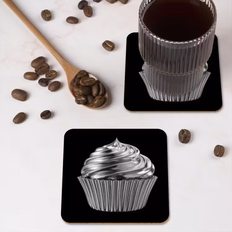 Cupcake - Luxueus - Zilver onderzetter kurk middel -sfeer2