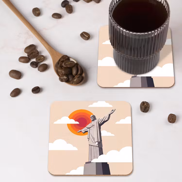 Monument - Stad - Zonsondergang - Minimalistisch - Oranje onderzetter kurk middel -sfeer2