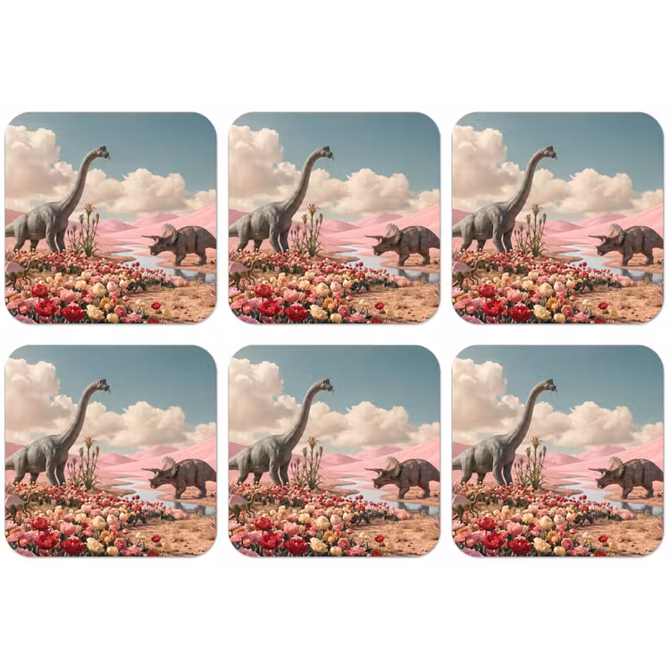 Untersetzer - Dinosaurier – Rosa – Landschaft - Dinosaurus - Roze - Landschap onderzetter kurk middel
