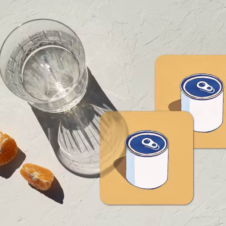 Blikje - Minimalistisch - Blauw - Illustratie onderzetter kurk middel -sfeer4