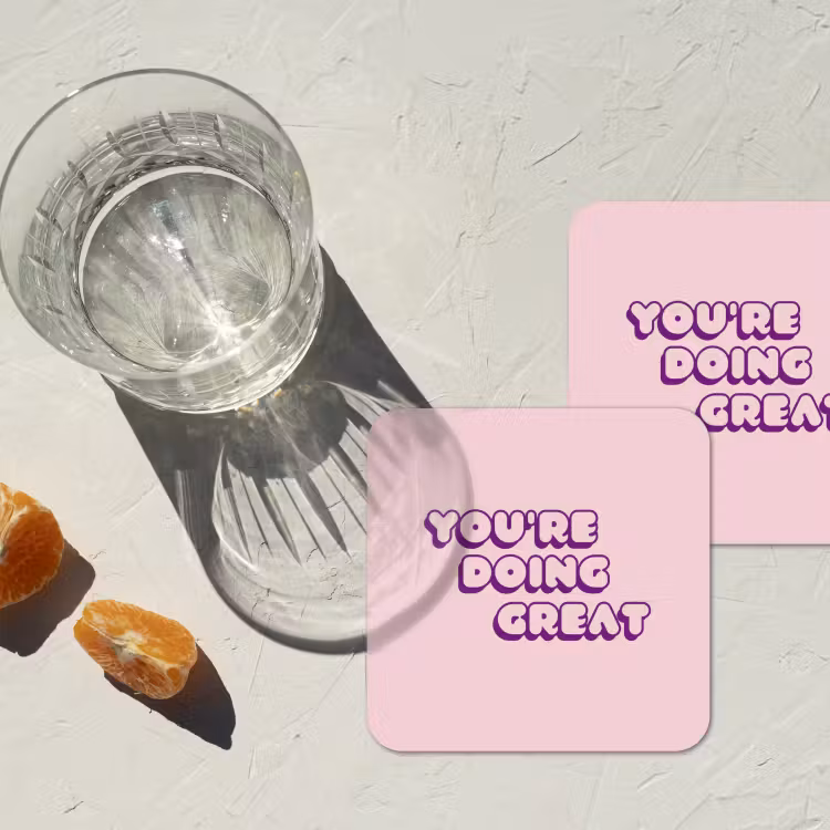 You're doing great - Roze - Bubble letters onderzetter kurk middel -sfeer4