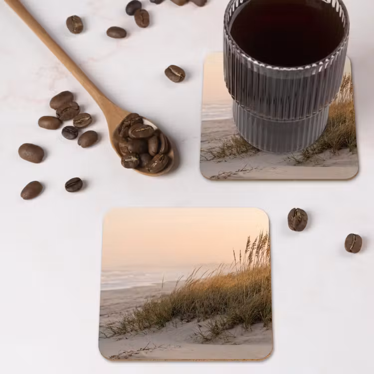 Duinlandschap - Zonsondergang - Strand onderzetter kurk middel -sfeer2