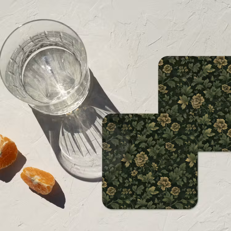 Donker - Groen - Goud - Botanisch onderzetter kurk middel 366 -sfeer4