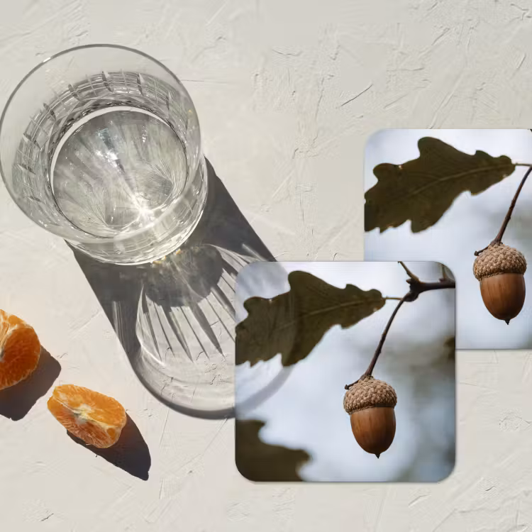 Eikel - Eikenblad - Bos - Herfst - Natuur onderzetter kurk middel -sfeer4